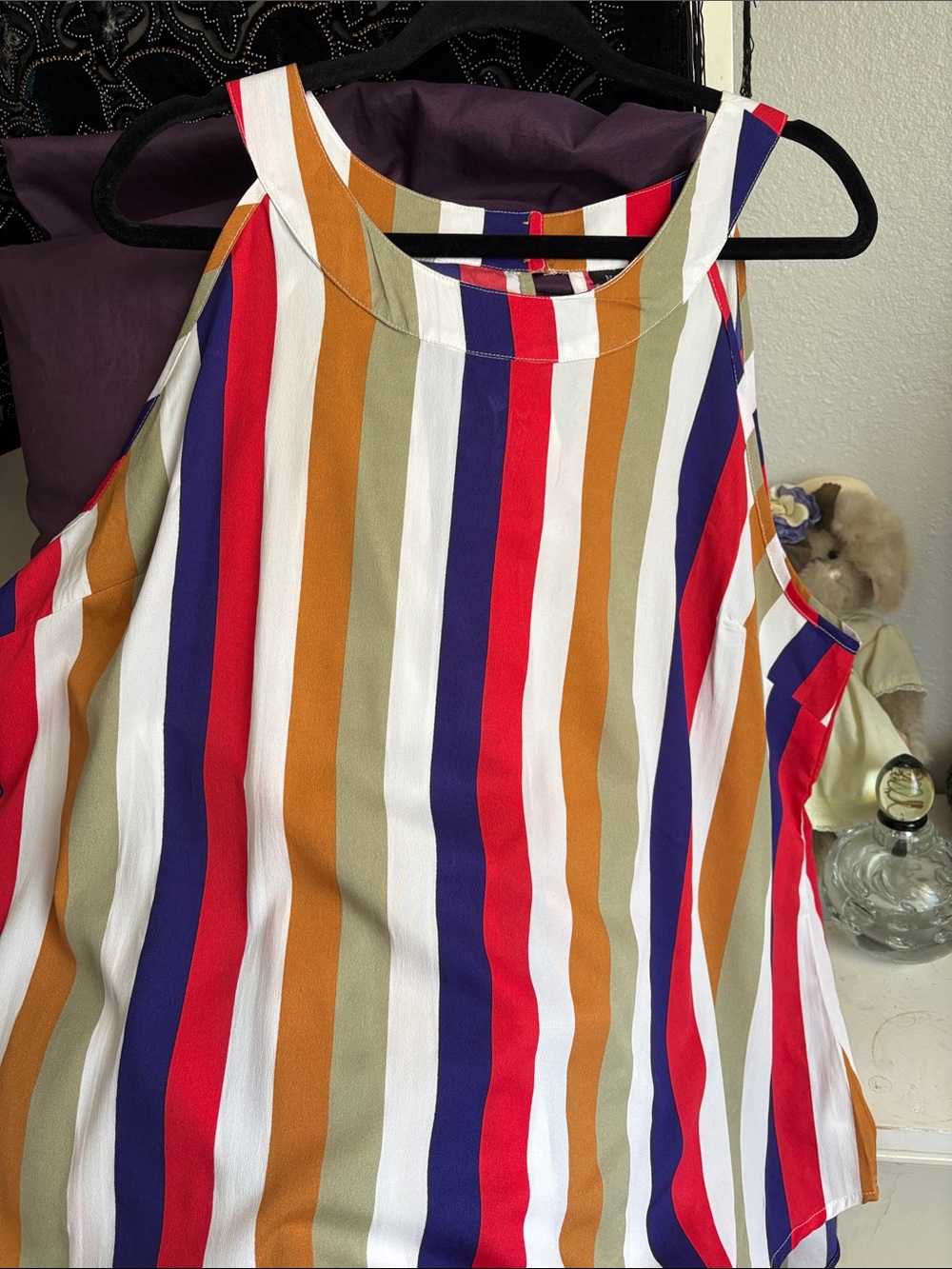 Multi-Stripe Sleeveless Tank Top in Red, Blue, Mustard, Olive & White